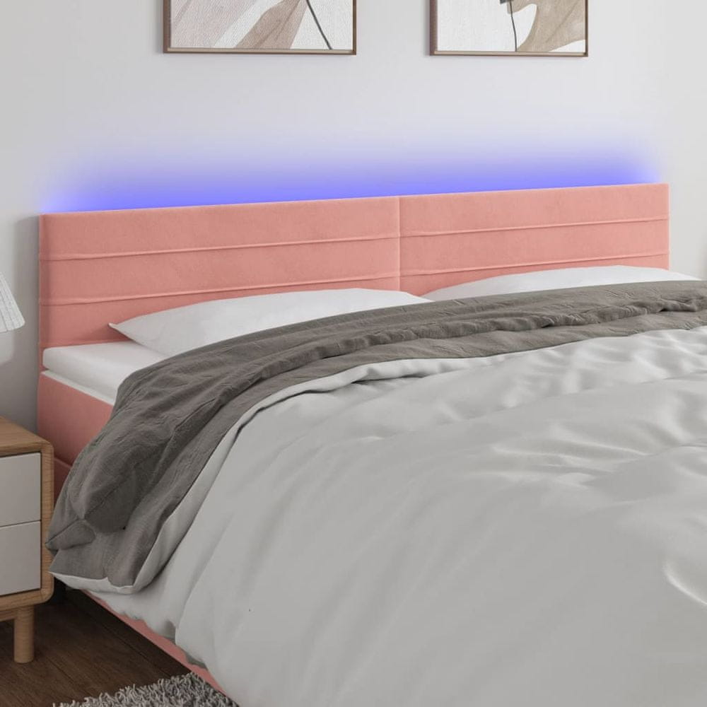 Vidaxl Čelo postele s LED ružové 200x5x78/88 cm zamat